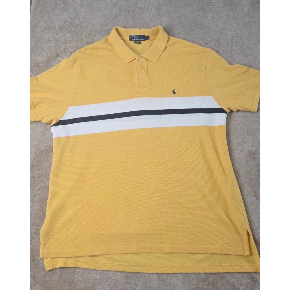 Vintage Polo Ralph Lauren Polo Shirt Mens 2XL yellow Striped Mesh Short Sleeve